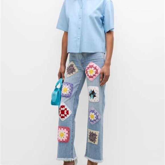 Vintage Hippy Lee Jeans Applique Patchwork 30W - Picture 3 of 11